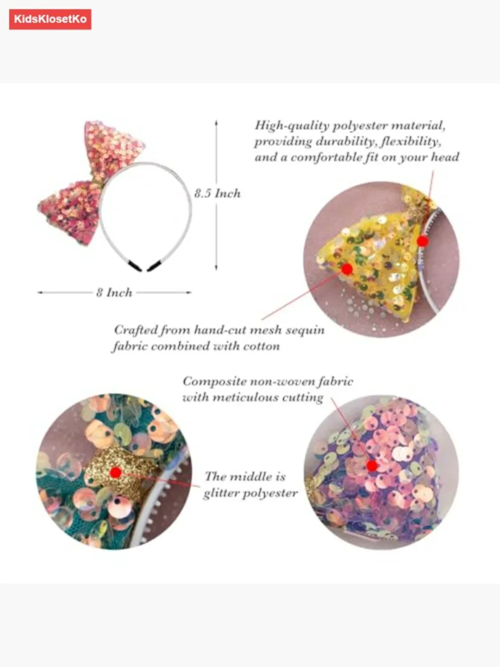 Large Sequin Bow Headbands Girls Hair Accessories 2 Pack